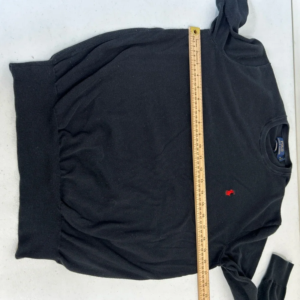 Polo Ralph Lauren Mens Pima Cotton Crewneck Sweater Black Red Pony Size M